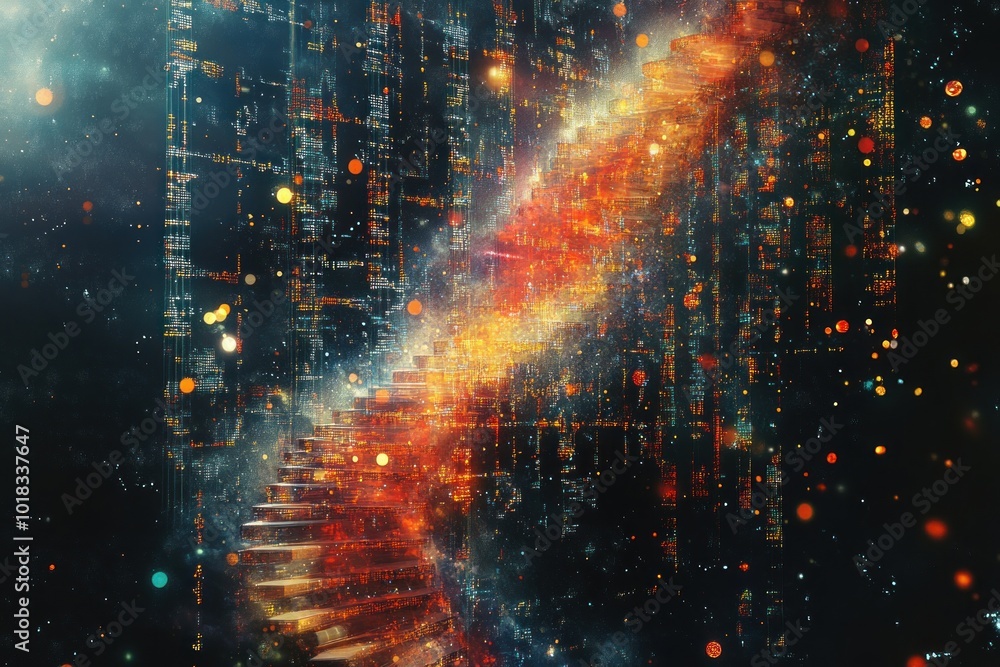 Poster abstract cosmic digital code with a spiral pattern.