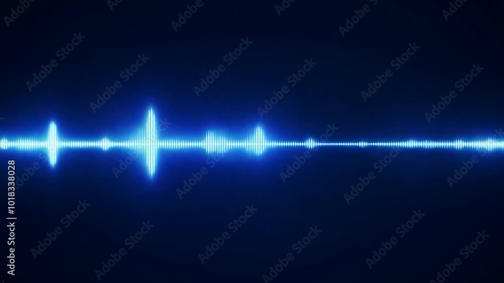 Poster blue sound wave moves and transforms on a black background, creating a captivating visual representa