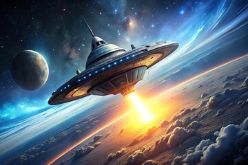 mysterious glowing spaceship in space