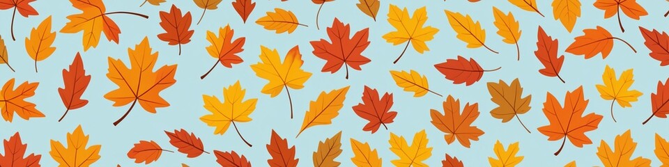Autumn leaf pattern on a light blue background. Fall leaves design for seasonal decoration. Thanksgiving and Halloween celebration.