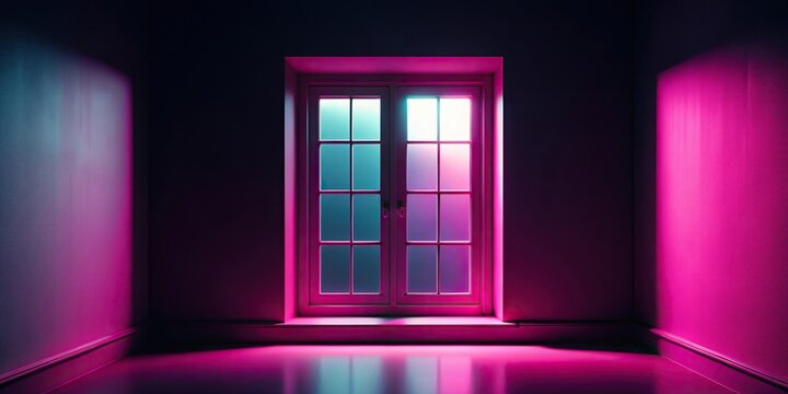 Mysterious pink window shining at night