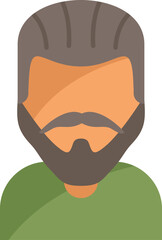 Cartoon man with short brown hair, beard and mustache wearing a green shirt