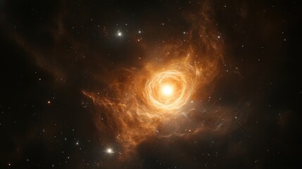 Obraz premium Spiral galaxy M83 in the dark space with stars and nebulae, featuring an orange light from a black hole