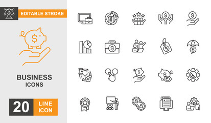 Business icon set. Leadership. teamwork, marketing, social, strategy and more line icon. Editable stroke icon.