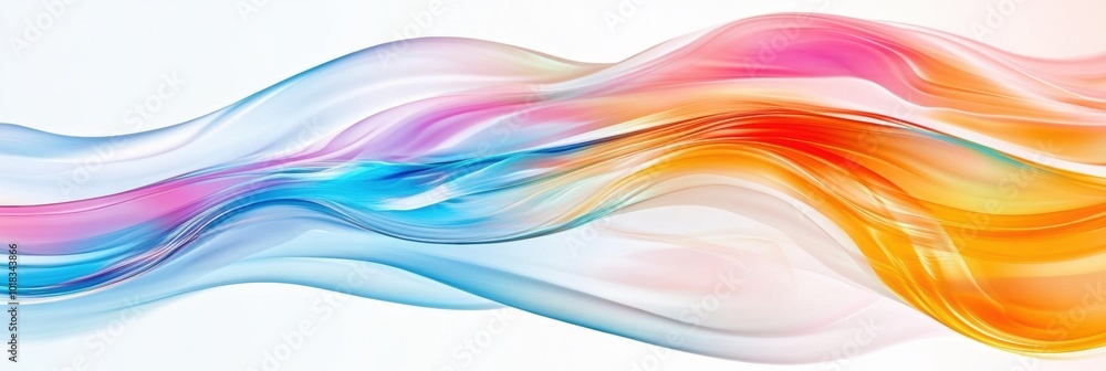 Poster vibrant flowing waves, a dynamic abstract design featuring colorful waves with fluid motion and shim