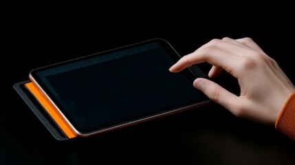 Fingertip Control: A hand gently navigates a tablet screen, a close-up shot highlighting the ease and precision of modern touch technology.  
