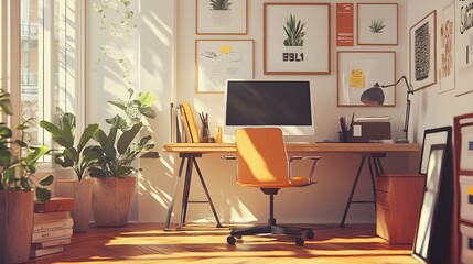 39. A cozy home office scene with a virtual assistant enjoying their work