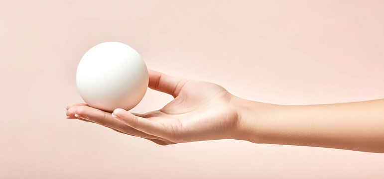 A hand holding a white ball