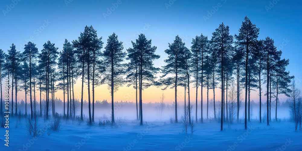 Poster a forest of trees is covered in a thick layer of snow