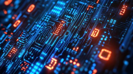 Obraz premium Abstract Technology Background with Binary Code and glowing network circuit Board lines,