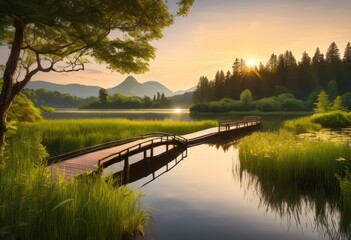 Obraz premium picturesque tranquil landscapes illustrating essence safe travels through lush nature serene vistas, adventure, exploration, scenery, mountain, forest