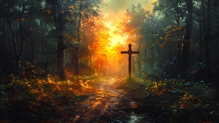 Paint the cross with rays of sunlight conver. AI generated