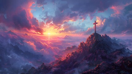 Paint the cross with the sun rising behind. AI generated