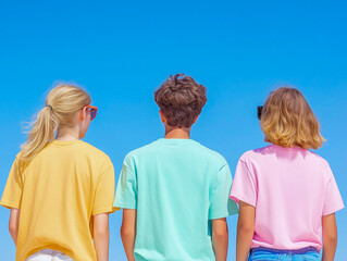 Gen Z friends enjoying a sunny day together, back view