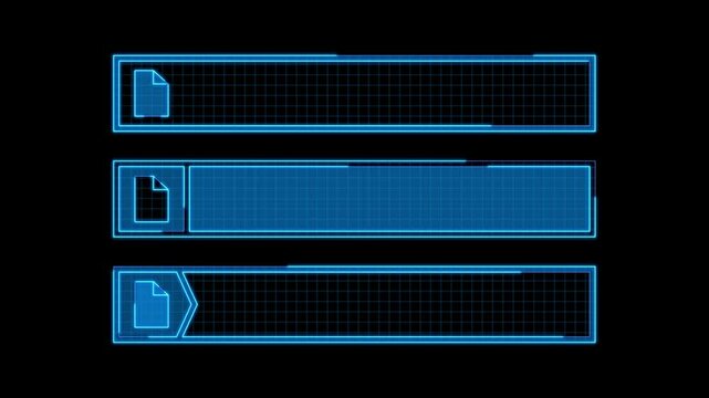 Text title box set, document file icon, isolated black background. 8-second video with continuous seamless loop from 1 to 7-second mark.