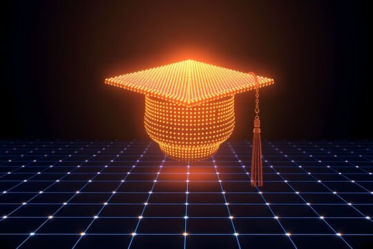 Digital Graduation Cap on a Futuristic Grid