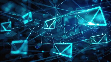 Abstract Digital Network of Blue Envelopes