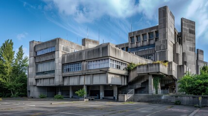 Fototapeta premium Abandoned Concrete Architecture Under Blue Sky