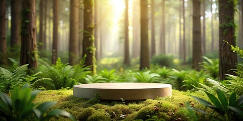 natural forest podium background with asymmetrical arrangement of plants