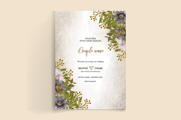 WEDDING INVITATION FRAME WITH FLOWER DECORATIONS WITH FRESH LEAVES 