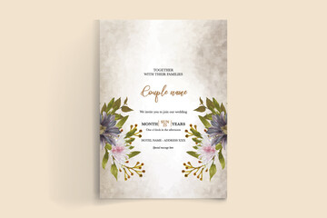 WEDDING INVITATION FRAME WITH FLOWER DECORATIONS WITH FRESH LEAVES 