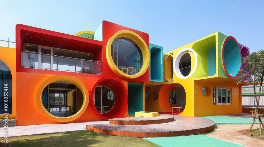 Poster colorful modern architecture with circular design elements
