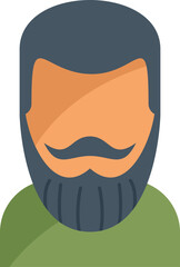 Minimalist avatar of a man with beard and mustache is smiling on white background