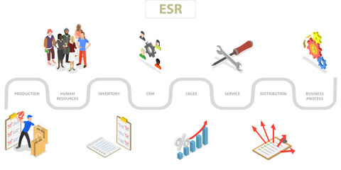 3D Isometric Flat  Illustration of ERP as Enterprise Resource Planning, Productivity and Improvement