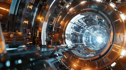 Obraz premium Futuristic Abstract Tunnel with Light and Metal Elements