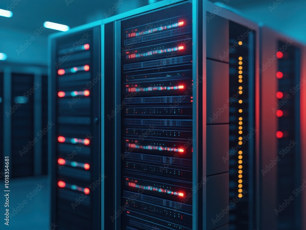 Aufkleber a modern data center with illuminated server racks, showcasing advanced technology and vibrant led l
