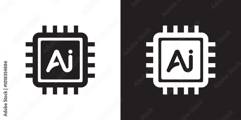 Aufkleber Artificial intelligence AI processor chip icon. Artificial intelligence and machine learning technology concept. Icon element for app, website and interphase. Vector illustration.