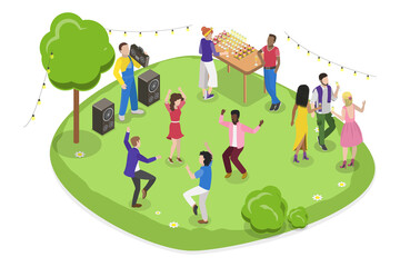 3D Isometric Flat  Illustration of Park Fun Party, Outdoor Entertainment