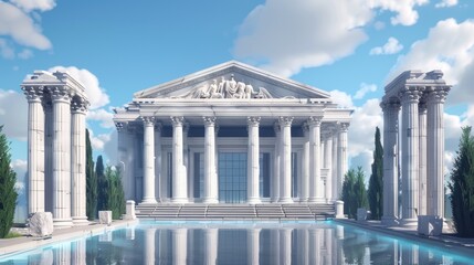 Naklejka premium Elegant Classical Architecture with Reflective Pool