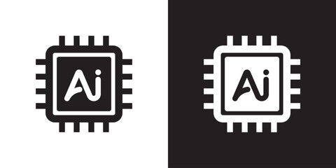 Artificial intelligence AI processor chip icon. Artificial intelligence and machine learning technology concept. Icon element for app, website and interphase. Vector illustration.