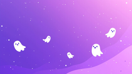 Ghosts on Gradient Background: A flat gradient from light purple to dark purple with small