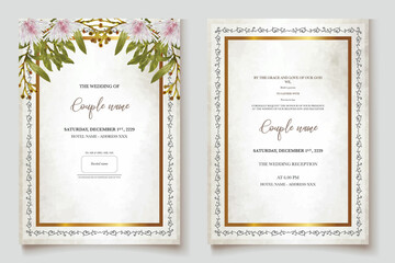 WEDDING INVITATION FRAME WITH FLOWER DECORATIONS WITH FRESH LEAVES 