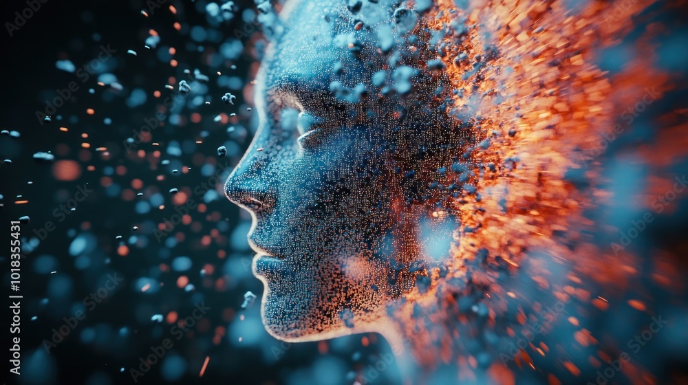 Aufkleber artificial intelligence digital hologram. scattering dissolution design 3d image with copy space