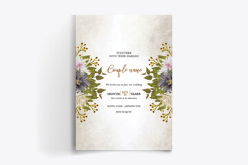 WEDDING INVITATION FRAME WITH FLOWER DECORATIONS WITH FRESH LEAVES 