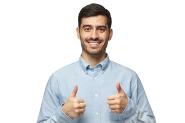 Portrait of excited businessman making thumbs up gesture