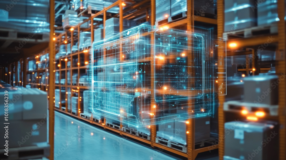Wall mural smart warehouse management system using augmented reality technology to identify package picking and