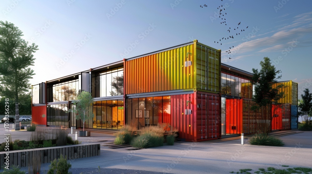 Poster modern colorful container building design