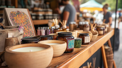 Fototapeta premium Exploring Aromatic Treasures Handmade Candles and Natural Scents at Artisan Markets