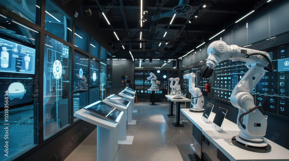 Poster modern robotics laboratory with advanced technology