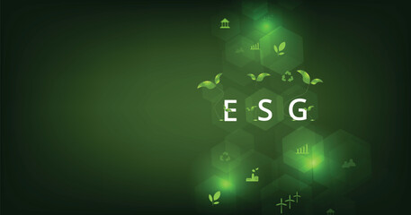 Environmental Social and Governance (ESG) concept.The company development of a nature conservation strategy and Solving environmental, social and management problems with figure icons.