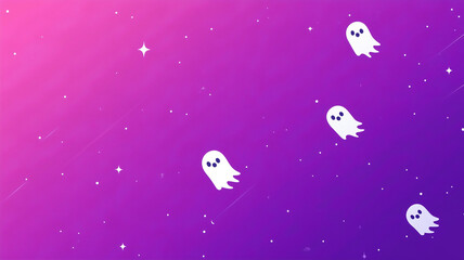 Fototapeta premium Ghosts on Gradient Background: A flat gradient from light purple to dark purple with small