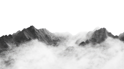 landscape mountains in fog transparent background