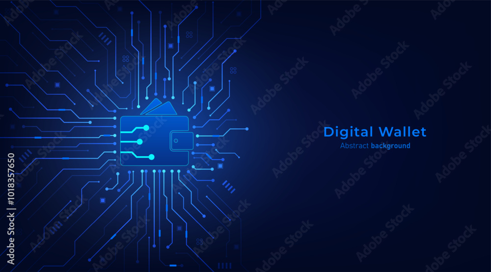 Poster digital wallet on circuit board. digital wallet application internet banking. mobile banking, online