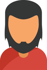 Simple avatar icon of a young man with black hair and beard, wearing a red shirt