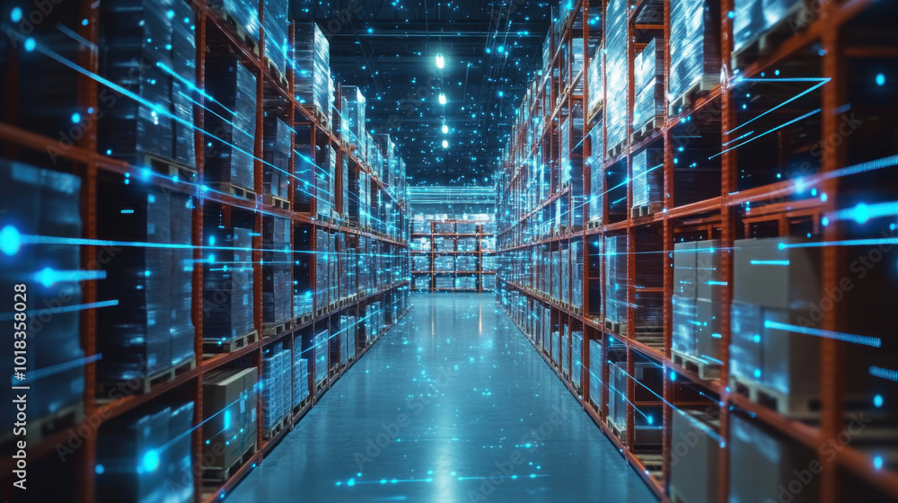 Wall mural smart warehouse management system using augmented reality technology to identify package picking and