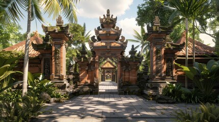 Fototapeta premium Serene Tropical Temple Entrance in Bali